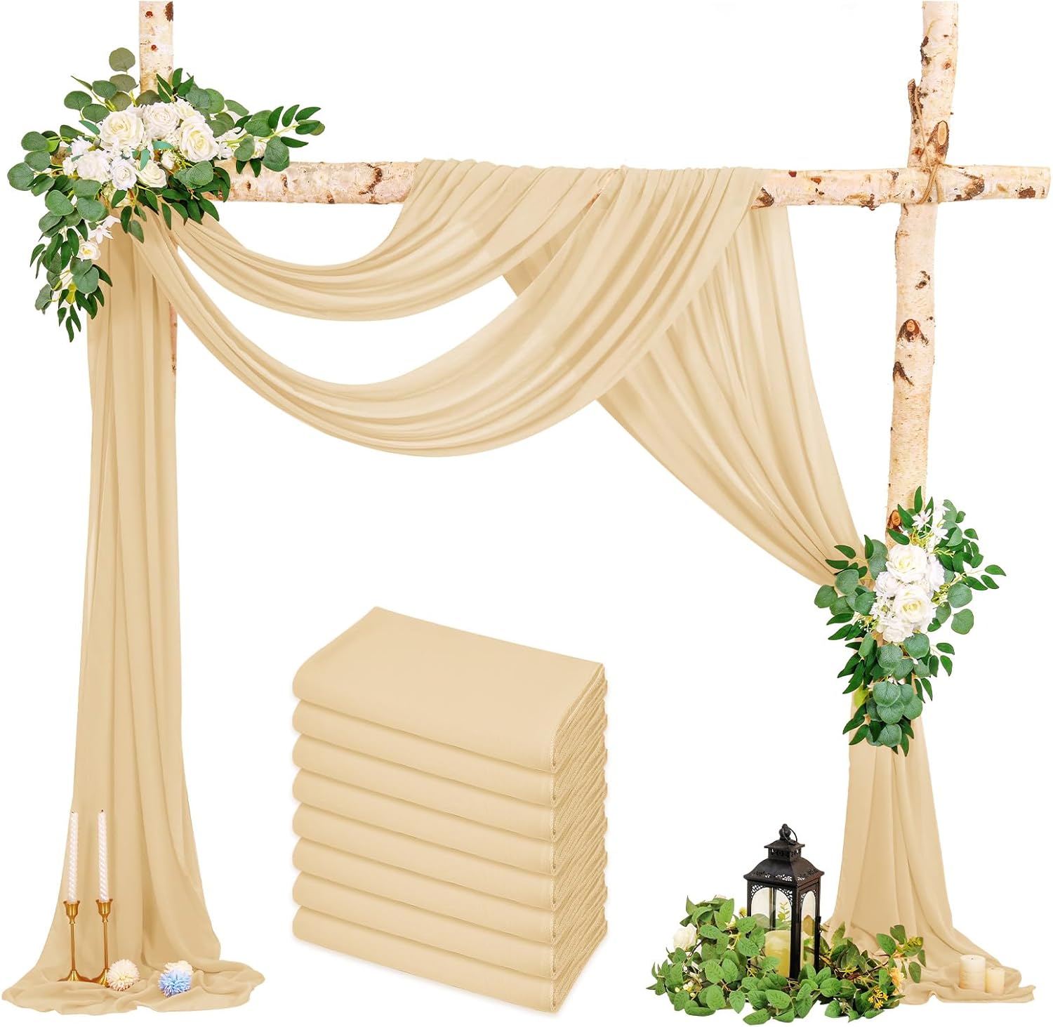 Champagne Sheer Chiffon Curtain Drapes (28'' x 20ft)