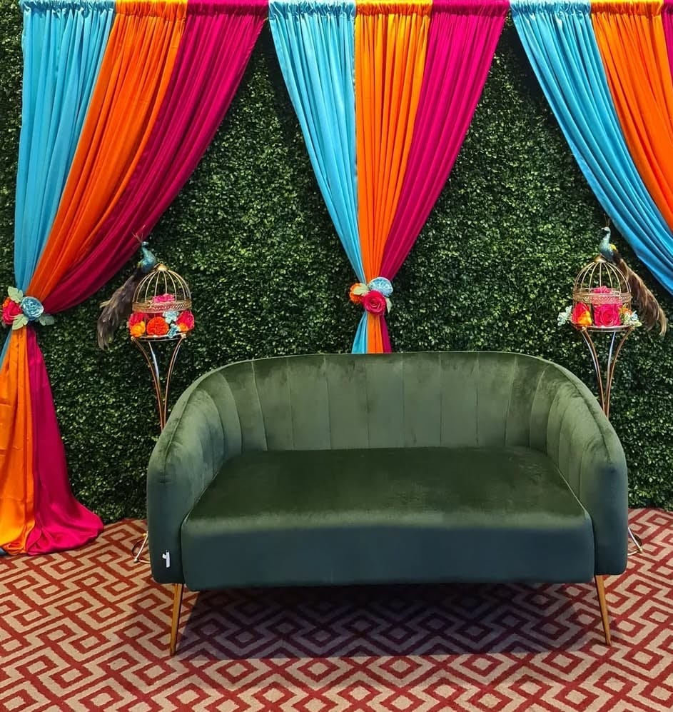 Grass with Pink Orange Blue Drapes