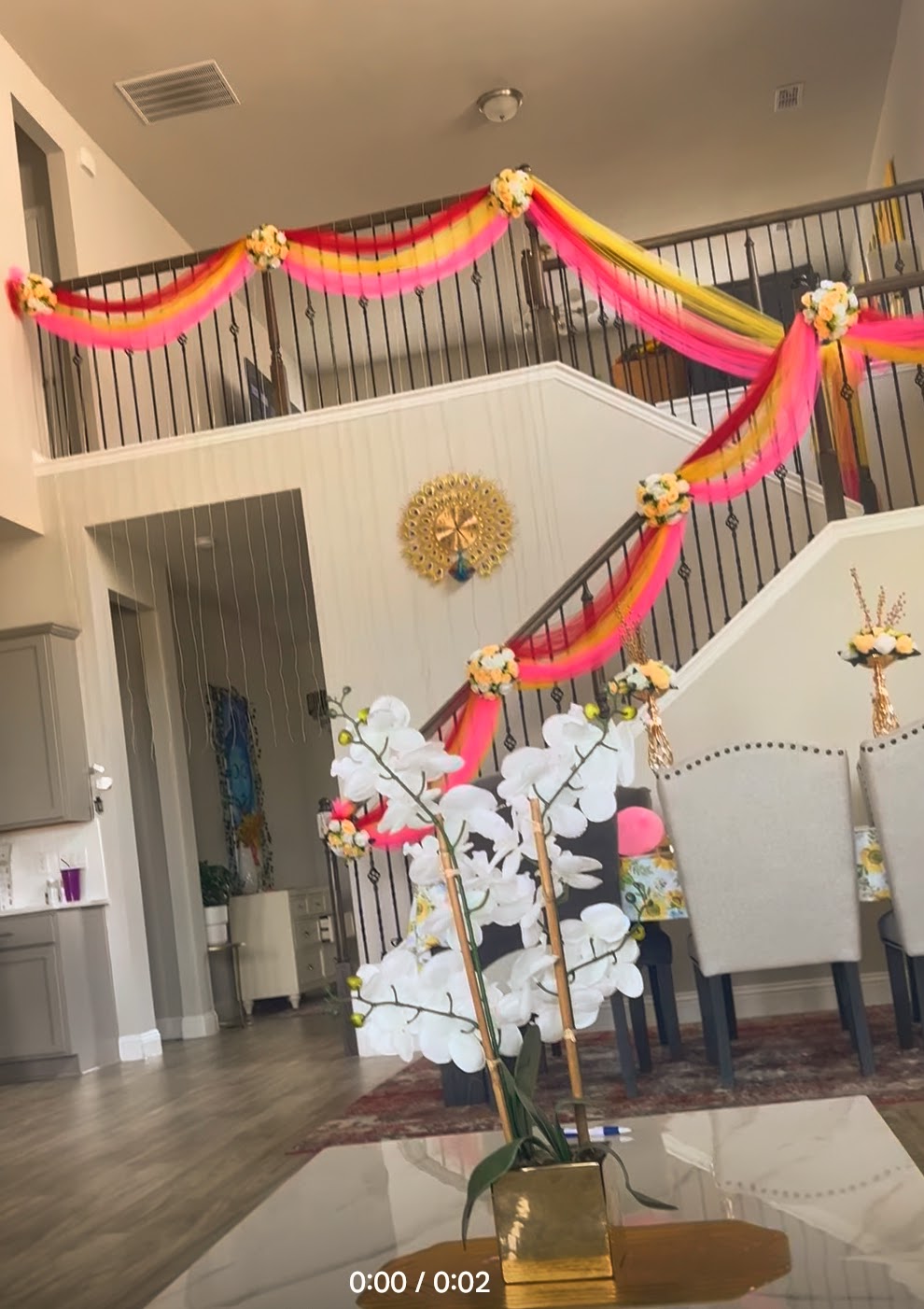 Stair Drapes Pink Yellow Red