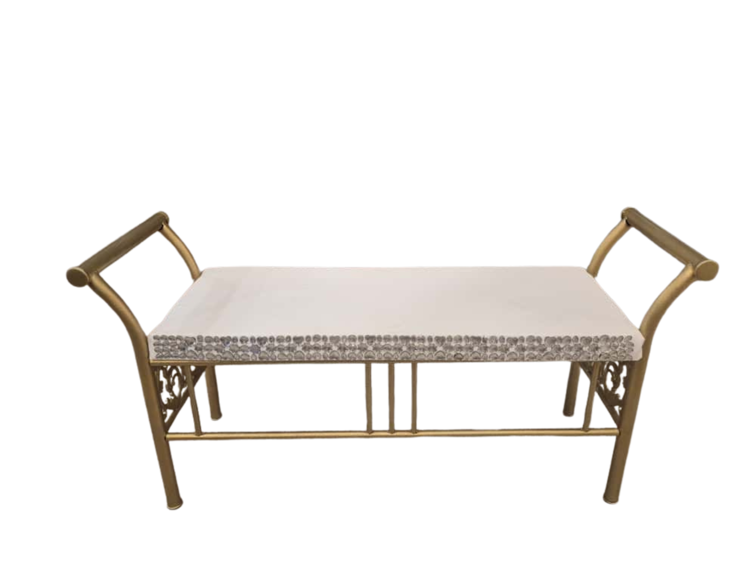 Gold Metal Bench with White Cushion | Love Seat