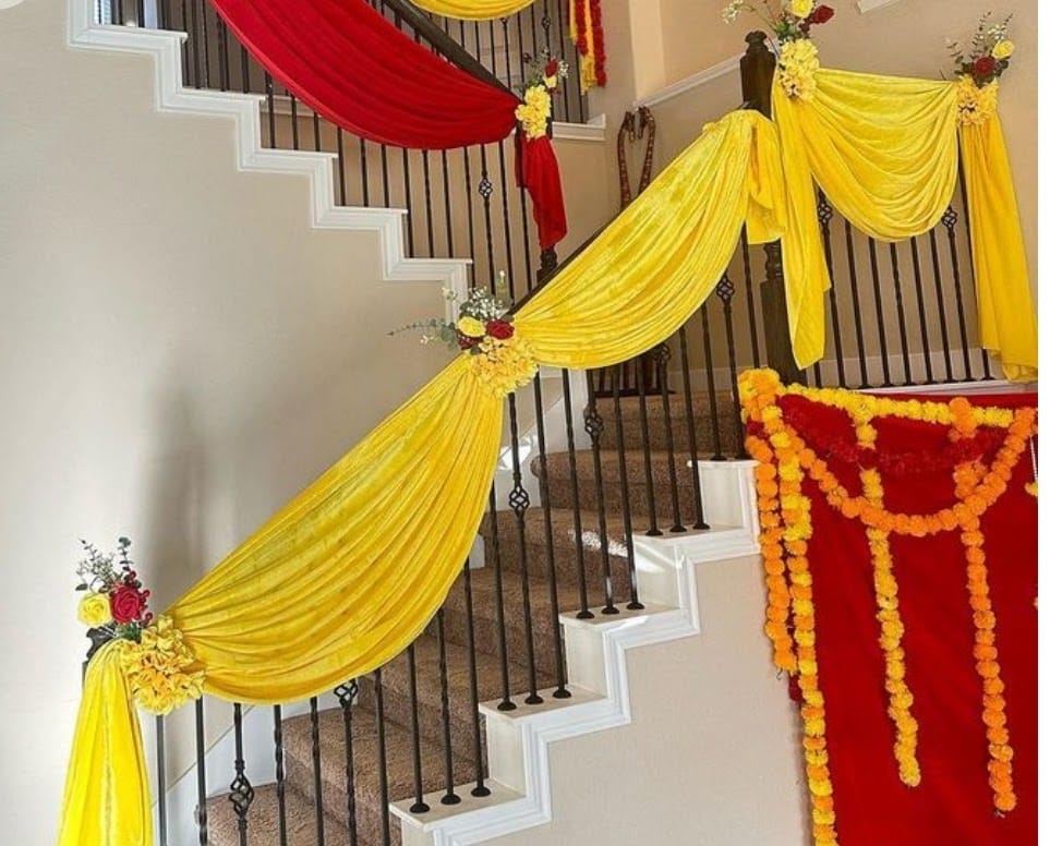 Yellow Red Stair Drape