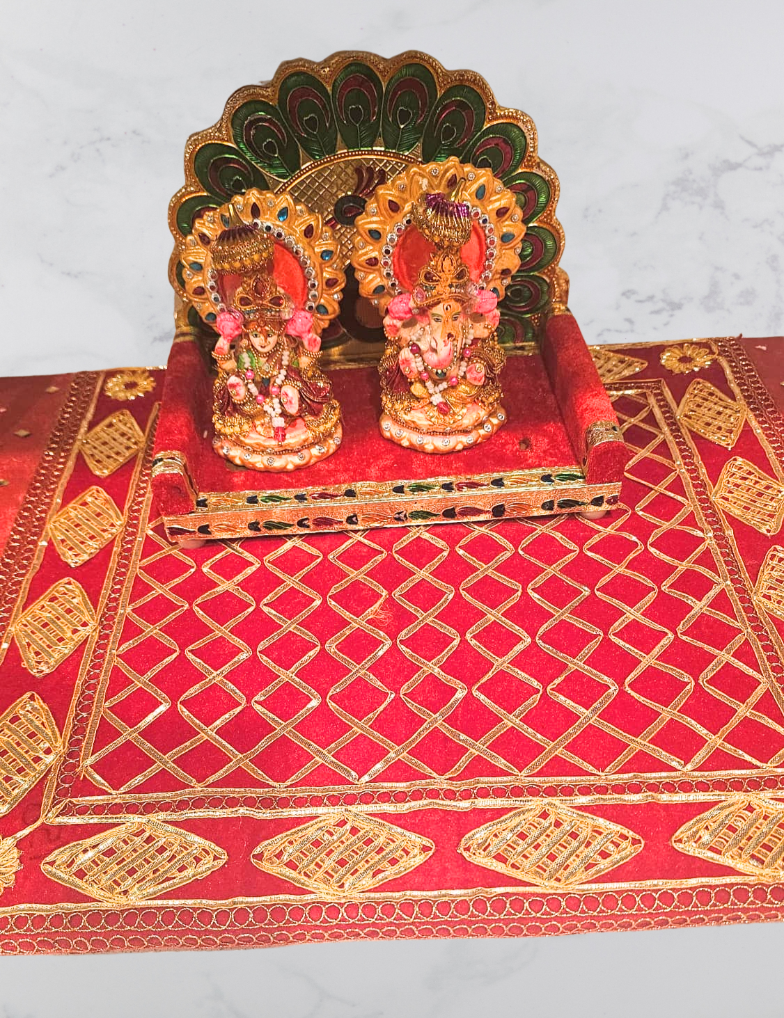 Golden Peacock Lakshmi-Ganesha Pooja Altar Set