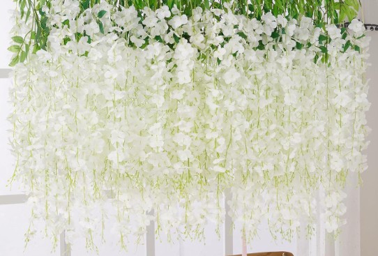 12 Pack Wisteria Hanging Flowers - White